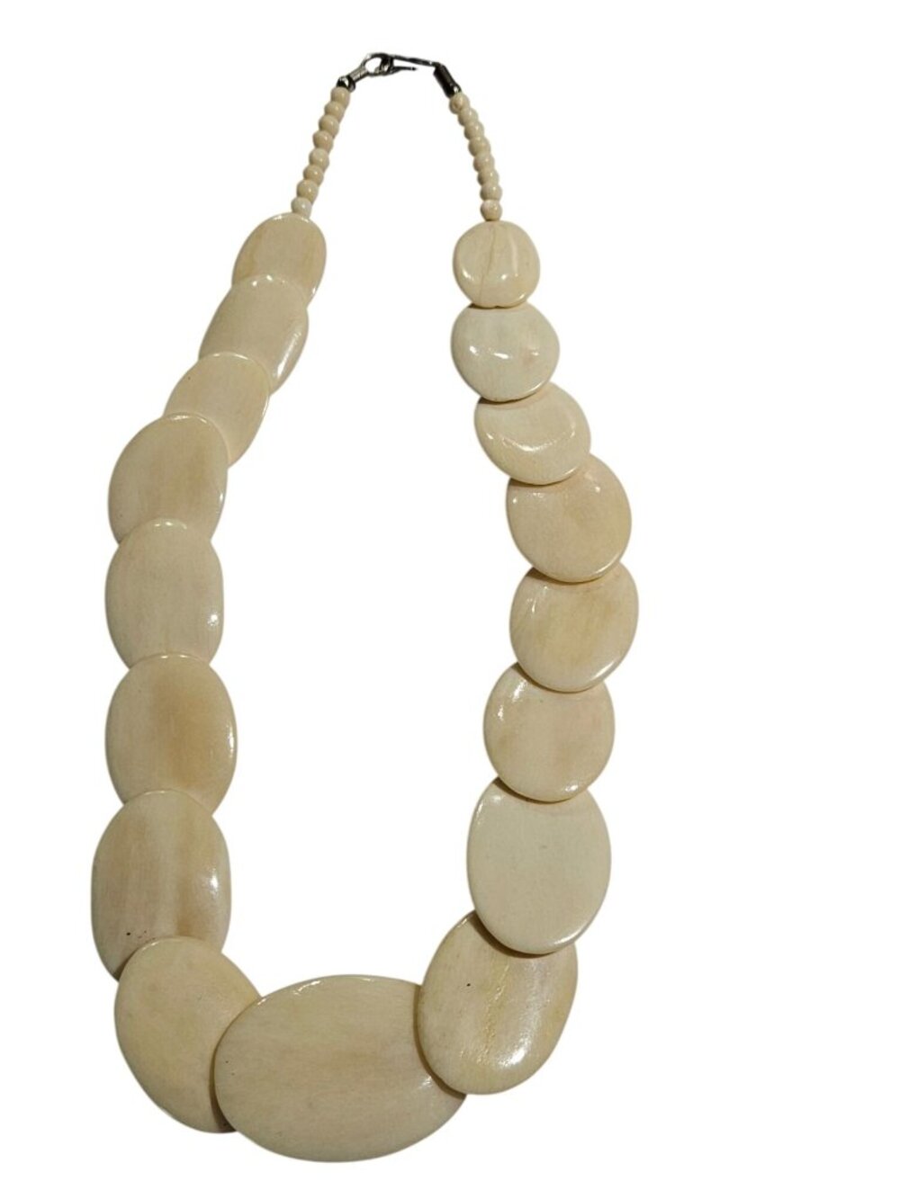 Vintage Artisan Plastic Disk Beaded Necklace Hook Clasp 18 inches Long
